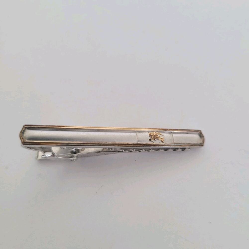 Burberry Sterling Silver 925 Gold Filled K14 GF Tie Bar Clip Retro Vintage Logo‎